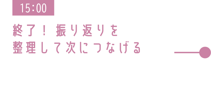 15:00 終了! 振り返りを整理して次へ
