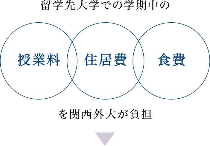 留学先大学での学期中の 授業料 住居費 食費を関西外大が負担