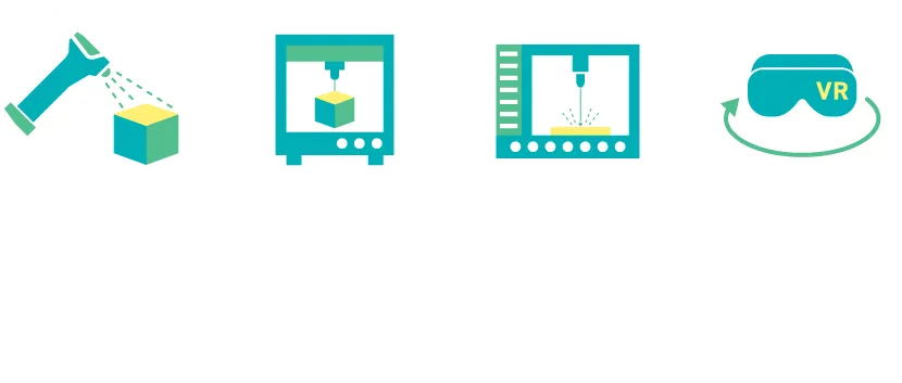 3Dスキャナー・3Dプリンター・レーザーカッター・VR機器 ※機材は一例です。